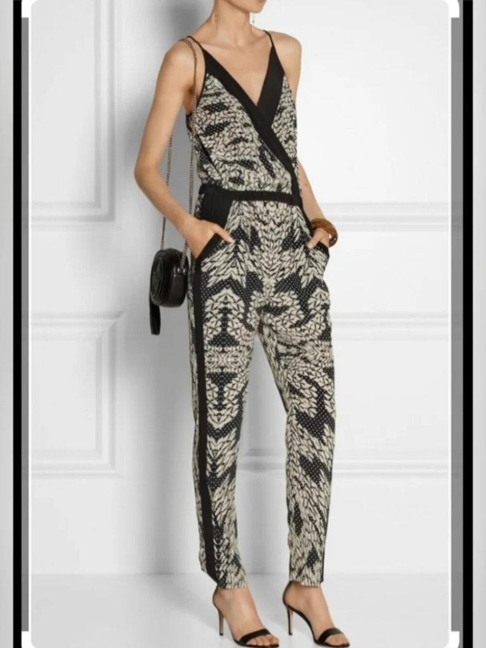 DVF‎ Shany Printed Wrap V-neck 100% Silk Jumpsuit Size 2 Sleeveless